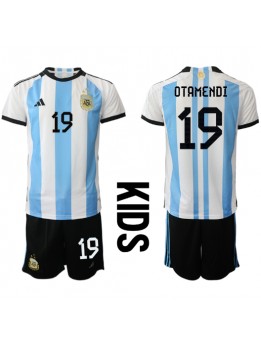 Argentinien Nicolas Otamendi #19 Heimtrikotsatz für Kinder WM 2022 Kurzarm (+ Kurze Hosen)